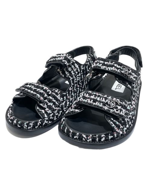 CHANEL（シャネル）CHANEL (シャネル) Tweed Footed Head Sandal ブラック サイズ:37の古着・服飾アイテム
