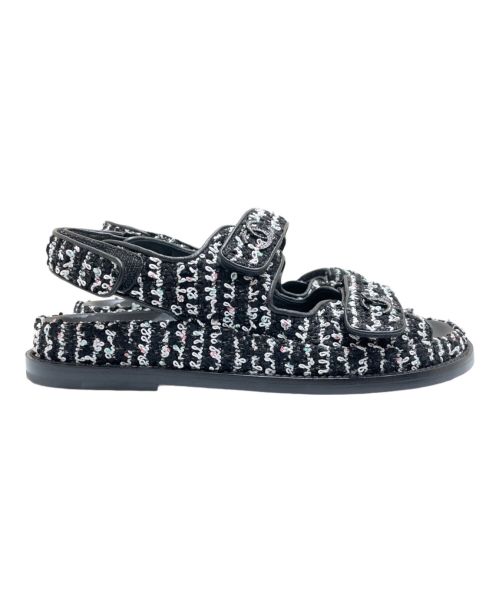 CHANEL（シャネル）CHANEL (シャネル) Tweed Footed Head Sandal ブラック サイズ:37の古着・服飾アイテム