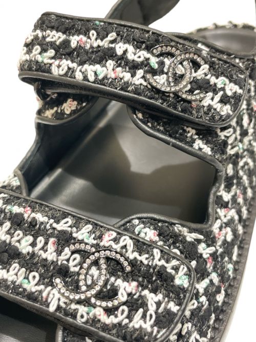 CHANEL（シャネル）CHANEL (シャネル) Tweed Footed Head Sandal ブラック サイズ:37の古着・服飾アイテム