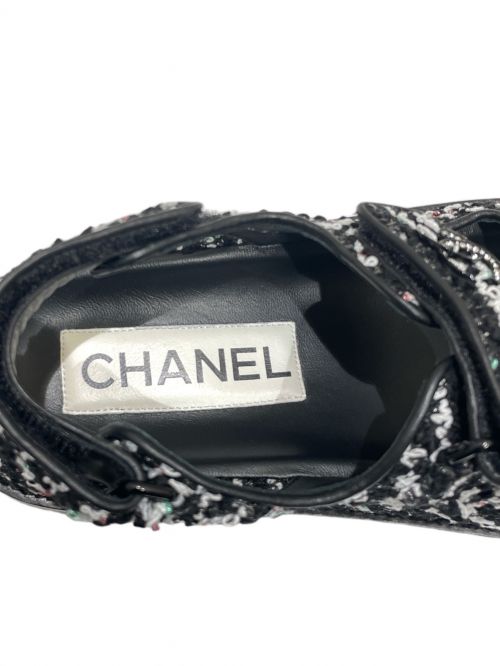 CHANEL（シャネル）CHANEL (シャネル) Tweed Footed Head Sandal ブラック サイズ:37の古着・服飾アイテム