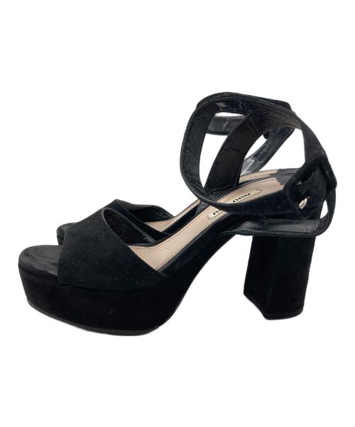MIU MIU（ミュウミュウ）MIU MIU (ミュウミュウ) アンクルストラップサンダル ブラック サイズ:36 1/2の古着・服飾アイテム