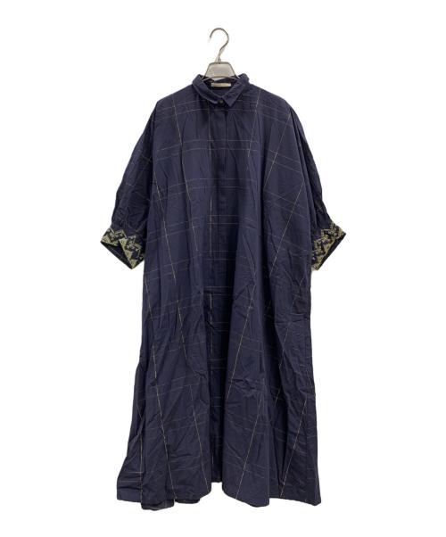 ne quittez pas（ヌキテパ）ne quittez pas (ヌキテパ) POPLIN CHECK EMB SHIRTS DRESS ネイビー サイズ:FREEの古着・服飾アイテム