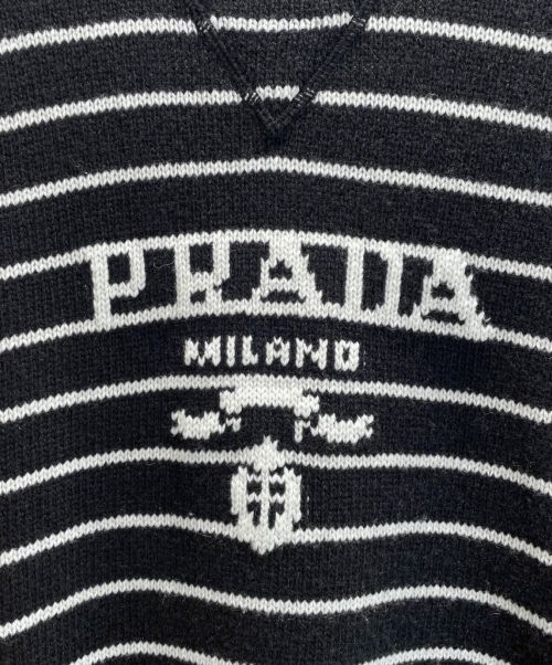 PRADA（プラダ）PRADA (プラダ) カシミア混クルーネック セーター ブラック×ホワイト サイズ:48の古着・服飾アイテム