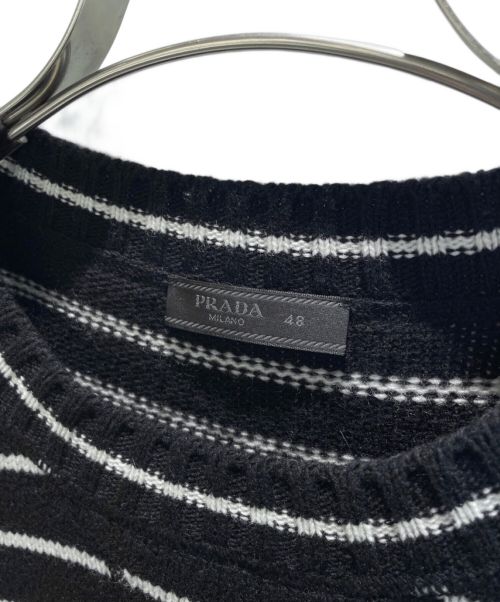 PRADA（プラダ）PRADA (プラダ) カシミア混クルーネック セーター ブラック×ホワイト サイズ:48の古着・服飾アイテム