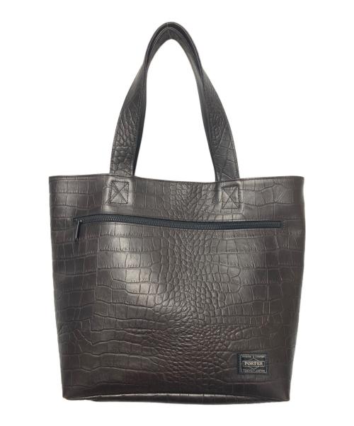 HEAD PORTER（ヘッドポーター）HEAD PORTER (ヘッドポーター) クロコ型押しトートバッグ ブラウンの古着・服飾アイテム