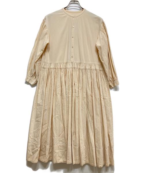 Veritecoeur（ヴェリテクール）Veritecoeur (ヴェリテクール) コットンノーカラーウエストギャザーワンピース ベージュ サイズ:1の古着・服飾アイテム