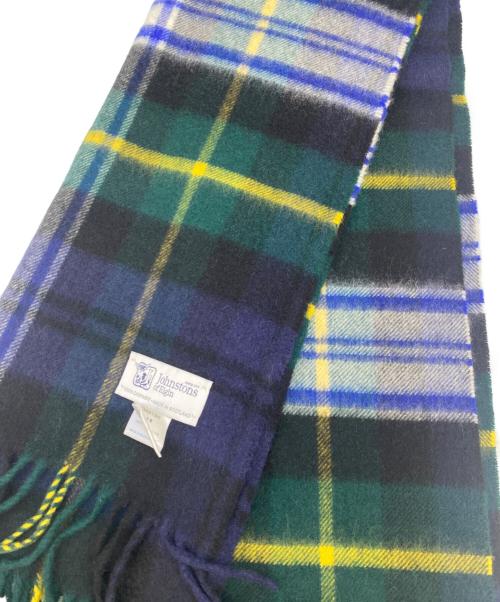 JOHNSTONS OF ELGIN（ジョンストンズオブエルガン）JOHNSTONS OF ELGIN (ジョンストンズオブエルガン) チェック柄カシミヤマフラー ブラック×グリーンの古着・服飾アイテム