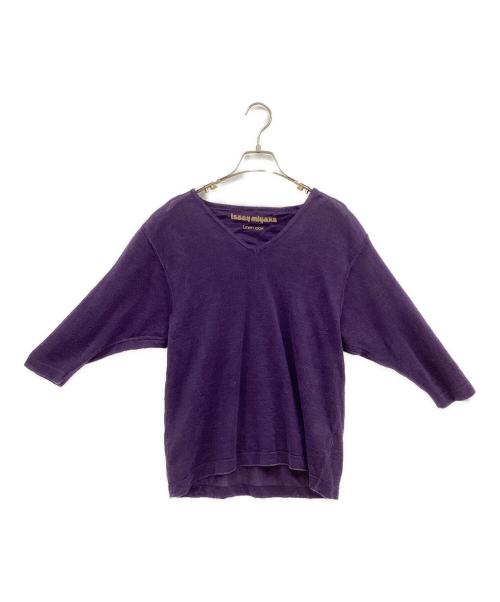 ISSEY MIYAKE（イッセイミヤケ）ISSEY MIYAKE (イッセイミヤケ) Vネックリネンカットソー パープル サイズ:表記無しの古着・服飾アイテム
