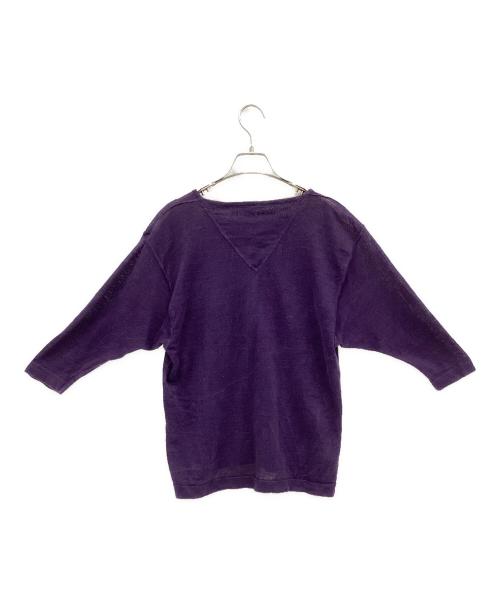 ISSEY MIYAKE（イッセイミヤケ）ISSEY MIYAKE (イッセイミヤケ) Vネックリネンカットソー パープル サイズ:表記無しの古着・服飾アイテム