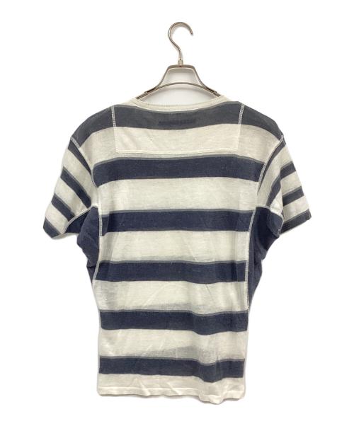 ISSEY MIYAKE（イッセイミヤケ）ISSEY MIYAKE (イッセイミヤケ) ボーダーリネンカットソー ネイビー サイズ:表記なしの古着・服飾アイテム