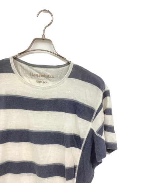 ISSEY MIYAKE（イッセイミヤケ）ISSEY MIYAKE (イッセイミヤケ) ボーダーリネンカットソー ネイビー サイズ:表記なしの古着・服飾アイテム
