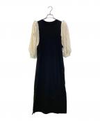 Adam et Ropeアダム エ ロペ）の古着「ギャザーリボンスリーブワンピース」｜ブラック