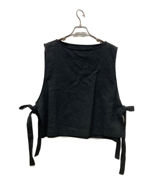 eunoia（ユノイア）eunoia (ユノイア) リネンショートベスト ブラック サイズ:FREEの古着・服飾アイテム
