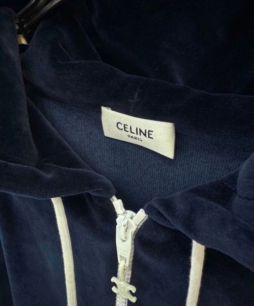 CELINE（セリーヌ）CELINE (セリーヌ) トリオンフベロアパーカー ネイビー サイズ:Mの古着・服飾アイテム