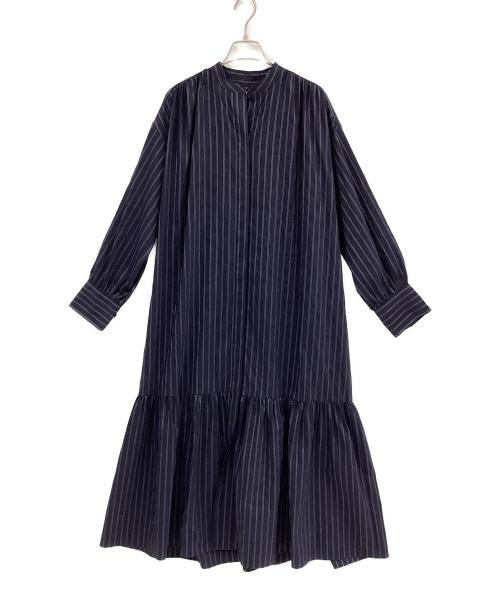 journal standard L'essage（ジャーナルスタンダード レサージュ）journal standard L'essage (ジャーナルスタンダード レサージュ) ローグストライプ/デシンマキシティアードワンピース ネイビー サイズ:表記なしの古着・服飾アイテム