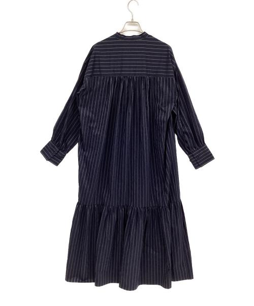 journal standard L'essage（ジャーナルスタンダード レサージュ）journal standard L'essage (ジャーナルスタンダード レサージュ) ローグストライプ/デシンマキシティアードワンピース ネイビー サイズ:表記なしの古着・服飾アイテム