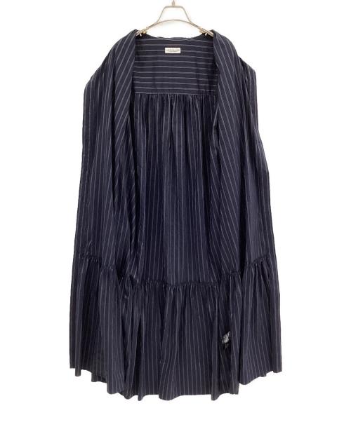 journal standard L'essage（ジャーナルスタンダード レサージュ）journal standard L'essage (ジャーナルスタンダード レサージュ) ローグストライプ/デシンマキシティアードワンピース ネイビー サイズ:表記なしの古着・服飾アイテム