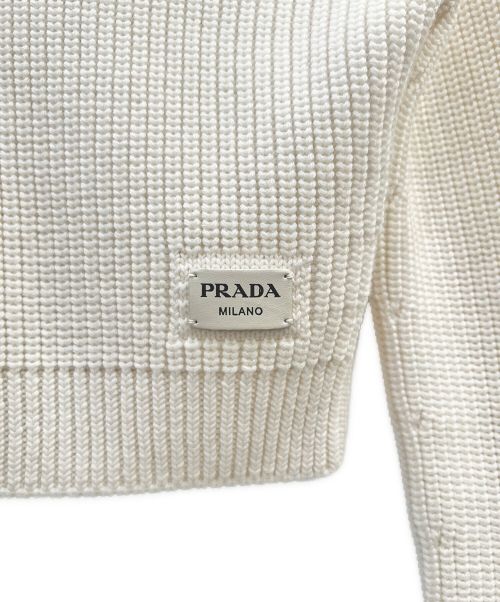 PRADA（プラダ）PRADA (プラダ) レザーパッチウール タートルネック セーター ホワイト サイズ:36の古着・服飾アイテム