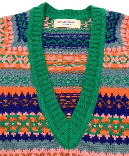 BEAMS BOY（ビームスボーイ）BEAMS BOY (ビームスボーイ) ボーイ フェアアイル Vネック ニット グリーン サイズ:不明の古着・服飾アイテム
