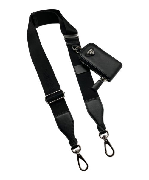 PRADA（プラダ）PRADA (プラダ) トライアングル エンボスロゴ レザー ショルダーバッグ ブラックの古着・服飾アイテム