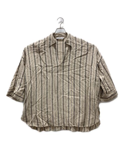 FRAMeWORK（フレームワーク）FRAMeWORK (フレームワーク) コットンリネン アムンゼンブラウス ベージュ×ブラック サイズ:表記サイズ無しの古着・服飾アイテム