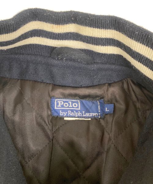POLO RALPH LAUREN（ポロ・ラルフローレン）POLO RALPH LAUREN (ポロ・ラルフローレン) ワッペン付レザー切替スタジャン ネイビー サイズ:SIZE Lの古着・服飾アイテム