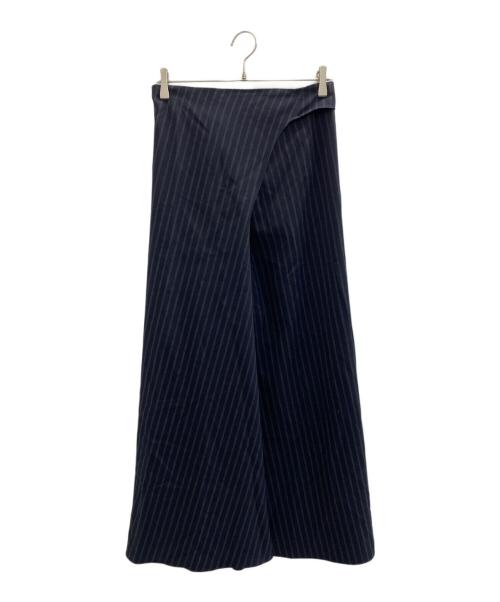 BACCA（バッカ）BACCA (バッカ) ストライプウールギャバジン ラップスカート ブラック サイズ:36の古着・服飾アイテム