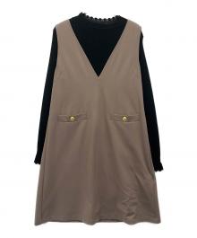 BLUE LABEL CRESTBRIDGE（ブルーレーベルクレストブリッジ）の古着「レーヨンストレッチポンチワンピース」｜ブラック×ベージュ