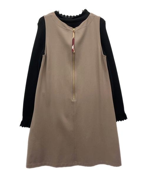 BLUE LABEL CRESTBRIDGE（ブルーレーベルクレストブリッジ）BLUE LABEL CRESTBRIDGE (ブルーレーベルクレストブリッジ) レーヨンストレッチポンチワンピース ブラック×ベージュ サイズ:38の古着・服飾アイテム