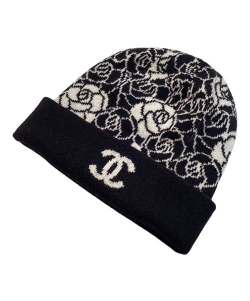 CHANEL（シャネル）CHANEL (シャネル) カメリア ニット帽 ブラック×ホワイトの古着・服飾アイテム
