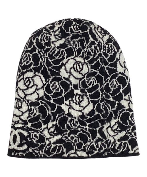CHANEL（シャネル）CHANEL (シャネル) カメリア ニット帽 ブラック×ホワイトの古着・服飾アイテム