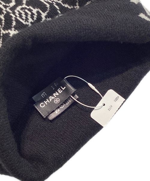 CHANEL（シャネル）CHANEL (シャネル) カメリア ニット帽 ブラック×ホワイトの古着・服飾アイテム