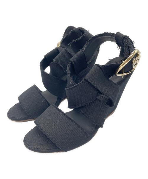 CHANEL（シャネル）CHANEL (シャネル) ハートモチーフキャンバスサンダル ブラック サイズ:38Cの古着・服飾アイテム