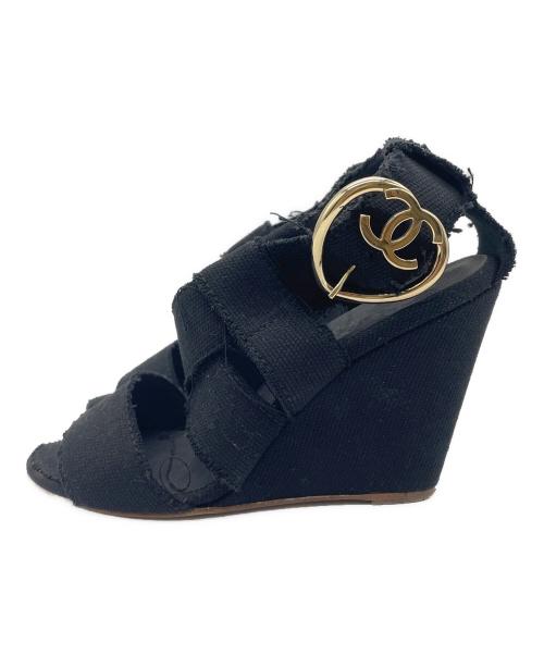 CHANEL（シャネル）CHANEL (シャネル) ハートモチーフキャンバスサンダル ブラック サイズ:38Cの古着・服飾アイテム