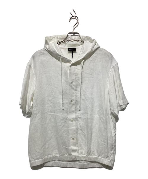 EMPORIO ARMANI（エンポリオアルマーニ）EMPORIO ARMANI (エンポリオアルマーニ) リネンフーデットシャツ ホワイト サイズ:Sの古着・服飾アイテム