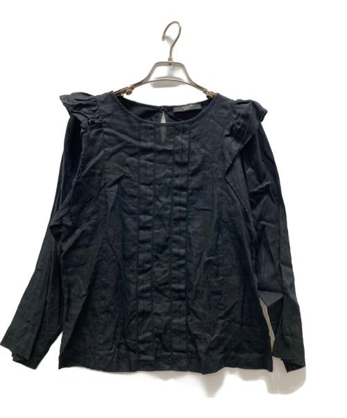 Max Mara WEEK END LINE（マックスマーラ ウイークエンドライン）MAX MARA WEEK END LINE (マックスマーラ ウイークエンドライン) リネンフリルブラウス ブラック サイズ:ＸＳの古着・服飾アイテム