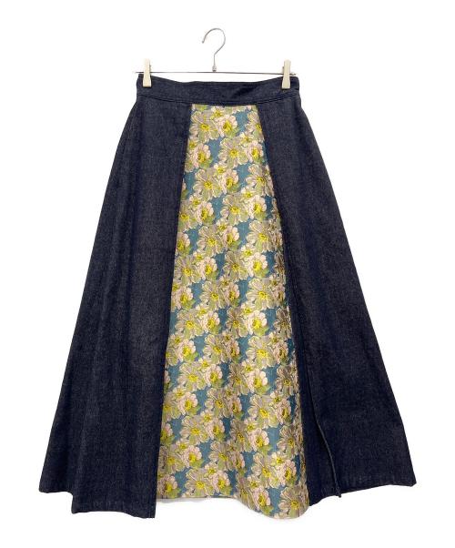 Lois CRAYON（ロイスクレヨン）Lois CRAYON (ロイスクレヨン) デニムジャカードコンビスカート インディゴ サイズ:Mの古着・服飾アイテム