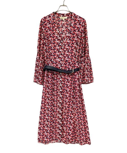 MICHAEL KORS（マイケルコース）MICHAEL KORS (マイケルコース) ベルト付花柄ワンピース レッド×ネイビー サイズ:Sの古着・服飾アイテム