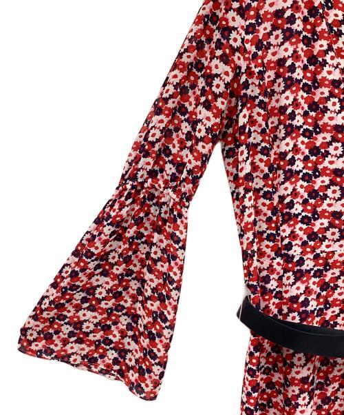 MICHAEL KORS（マイケルコース）MICHAEL KORS (マイケルコース) ベルト付花柄ワンピース レッド×ネイビー サイズ:Sの古着・服飾アイテム