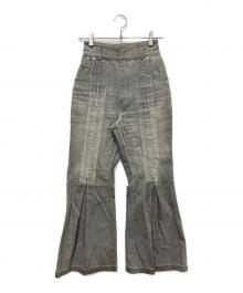 MURRAL（ミューラル）の古着「ウォッシュドフレアタックデニムパンツ」｜ライトグレー