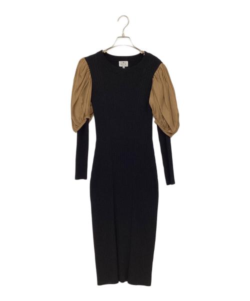 LANVIN en Bleu（ランバンオンブルー）LANVIN en Bleu (ランバンオンブルー) オーガンジースリーブニットワンピース ブラック サイズ:38の古着・服飾アイテム