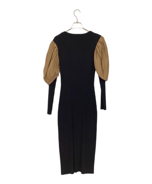LANVIN en Bleu（ランバンオンブルー）LANVIN en Bleu (ランバンオンブルー) オーガンジースリーブニットワンピース ブラック サイズ:38の古着・服飾アイテム