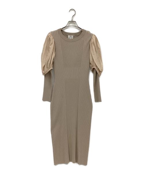 LANVIN en Bleu（ランバンオンブルー）LANVIN en Bleu (ランバンオンブルー) オーガンジースリーブニットワンピース ベージュ サイズ:38の古着・服飾アイテム