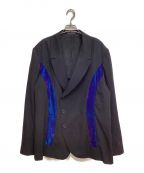 Yohji Yamamoto pour hommeヨウジヤマモト プールオム）の古着「Velour Switching Tailored Jacket（ベロア切り替えテーラードジャケット）」｜ブラック