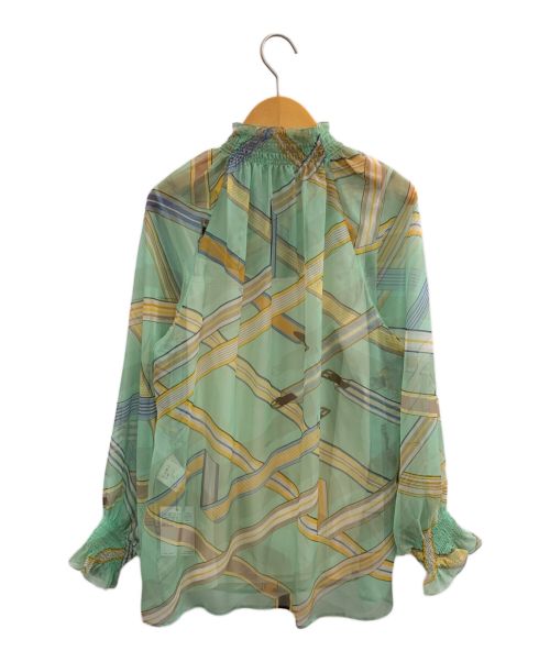 ANAYI（アナイ）ANAYI (アナイ) リボンベルトプリントシャーリングブラウス グリーン サイズ:38の古着・服飾アイテム