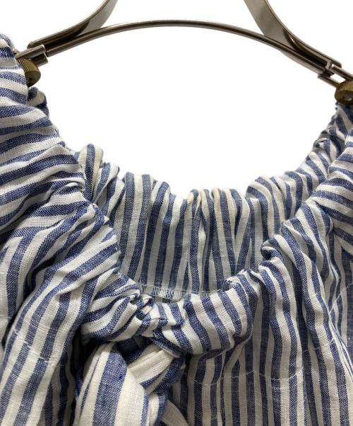 BLUEBIRD BOULEVARD（ブルーバードブルバード）BLUEBIRD BOULEVARD (ブルーバードブルバード) Stripe Washed Linen Gathered Dress ネイビー サイズ:Mの古着・服飾アイテム