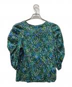 La boutique BonBonラブティックボンボン）の古着「フラワープリントギャザースリーブブラウス」｜グリーン