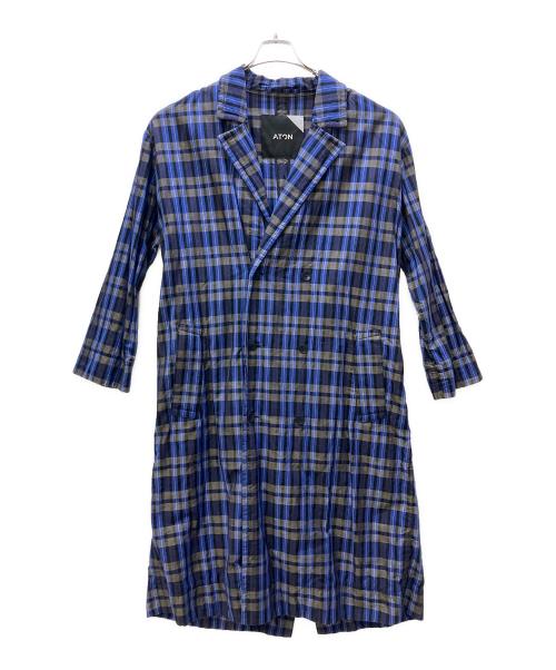 ATON（エイトン）ATON (エイトン) シルク混チェックコート ブルー サイズ:2の古着・服飾アイテム