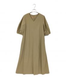 ROPE（ロペ）の古着「【撥水加工】パフスリーブストレッチワンピース」｜ベージュ