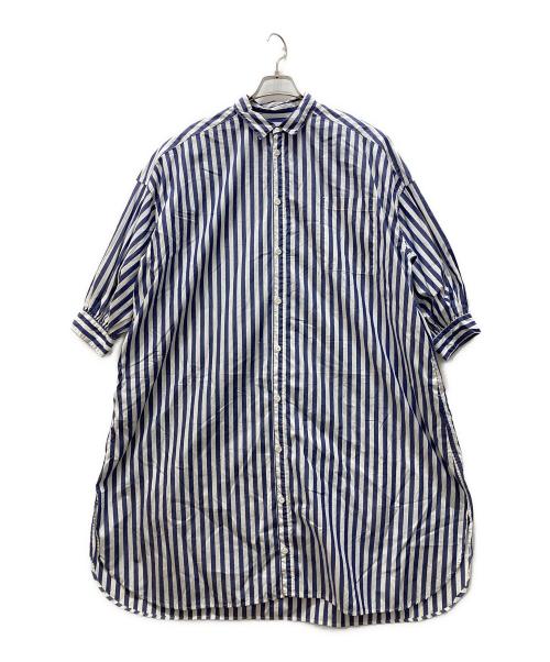 universal tissu（ユニバーサルティシュ）UNIVERSAL TISSU (ユニバーサルティシュ) ストライプボリュームスリーブロングシャツ ブルー サイズ:サイズ表記無しの古着・服飾アイテム